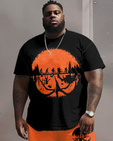 Men's Plus Size Street Fashion Abstract Sunset Print T-Shirt Shorts Suit